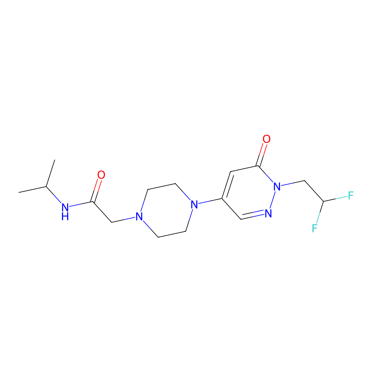 2-{4-[1-(2,2-difluoroethyl)-6-oxo-1,6-dihydropyridazin-4-yl]piperazin-1-yl}-N-(propan-2-yl)acetamide molecular structure, CAS 3054571-98-8
