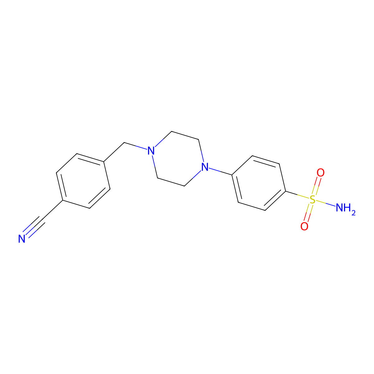 4-{4-[(4-Cyanophenyl)methyl]piperazin-1-yl}benzene-1-sulfonamide molecular structure, CAS 3054571-99-9