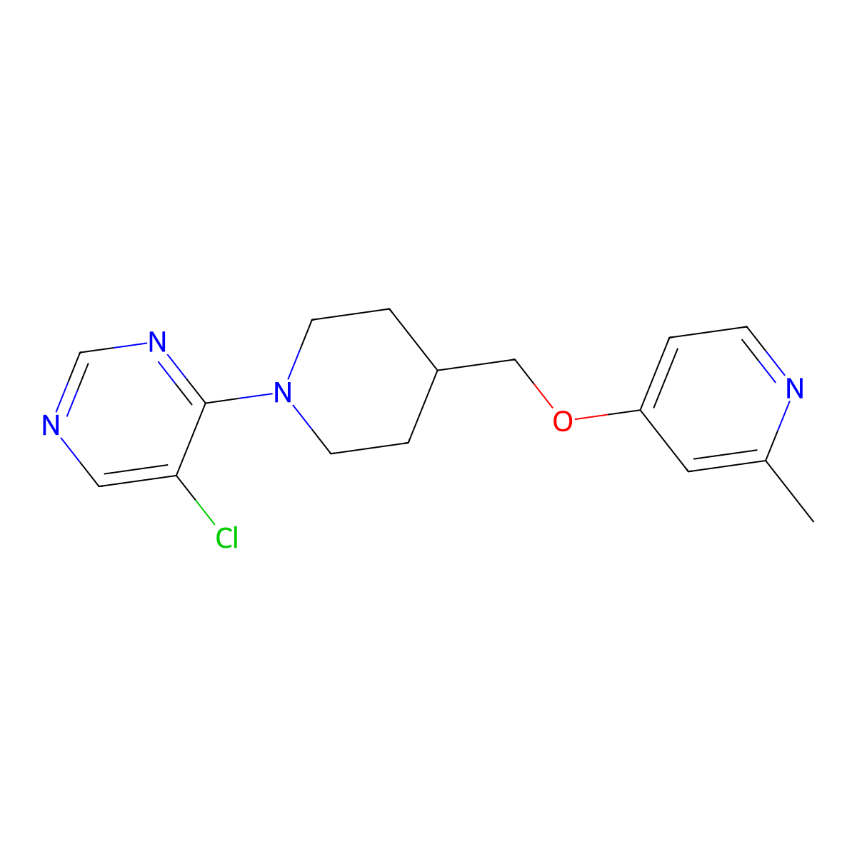 5-Chloro-4-(4-{[(2-methylpyridin-4-yl)oxy]methyl}piperidin-1-yl)pyrimidine molecular structure, CAS 3054572-02-7