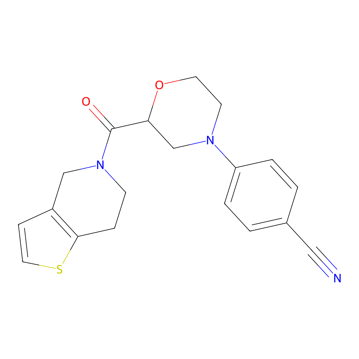 4-(2-{4H,5H,6H,7H-thieno[3,2-c]pyridine-5-carbonyl}morpholin-4-yl)benzonitrile molecular structure, CAS 3054572-03-8