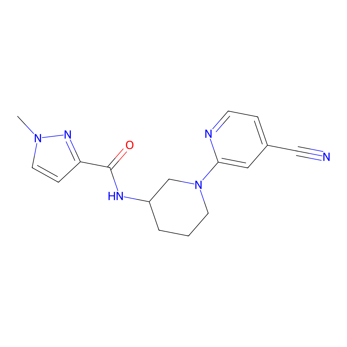N-[1-(4-cyanopyridin-2-yl)piperidin-3-yl]-1-methyl-1H-pyrazole-3-carboxamide molecular structure, CAS 3054572-04-9