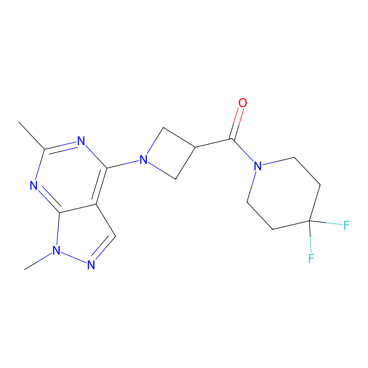 1-(1-{1,6-dimethyl-1H-pyrazolo[3,4-d]pyrimidin-4-yl}azetidine-3-carbonyl)-4,4-difluoropiperidine molecular structure, CAS 3054572-05-0