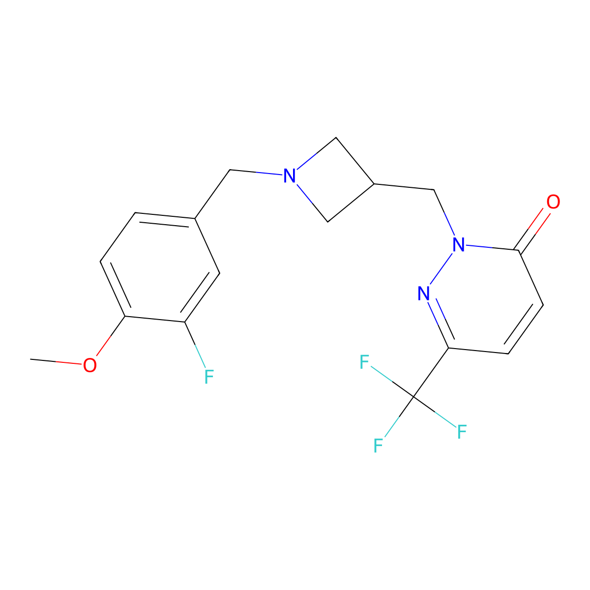 2-({1-[(3-Fluoro-4-methoxyphenyl)methyl]azetidin-3-yl}methyl)-6-(trifluoromethyl)-2,3-dihydropyridazin-3-one molecular structure, CAS 3054572-08-3