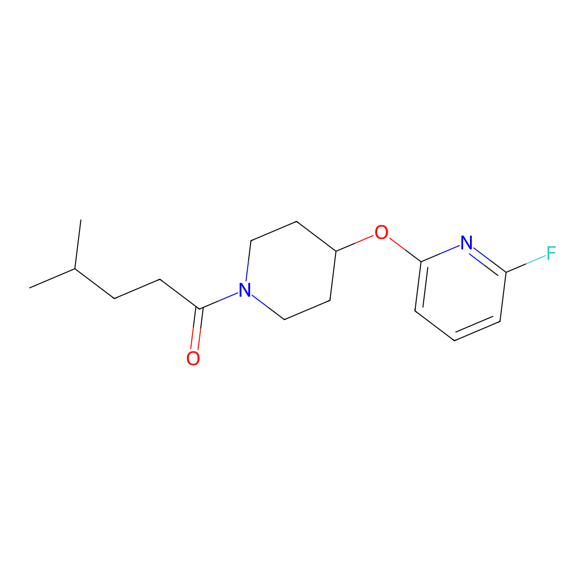 1-{4-[(6-Fluoropyridin-2-yl)oxy]piperidin-1-yl}-4-methylpentan-1-one molecular structure, CAS 3054572-09-4