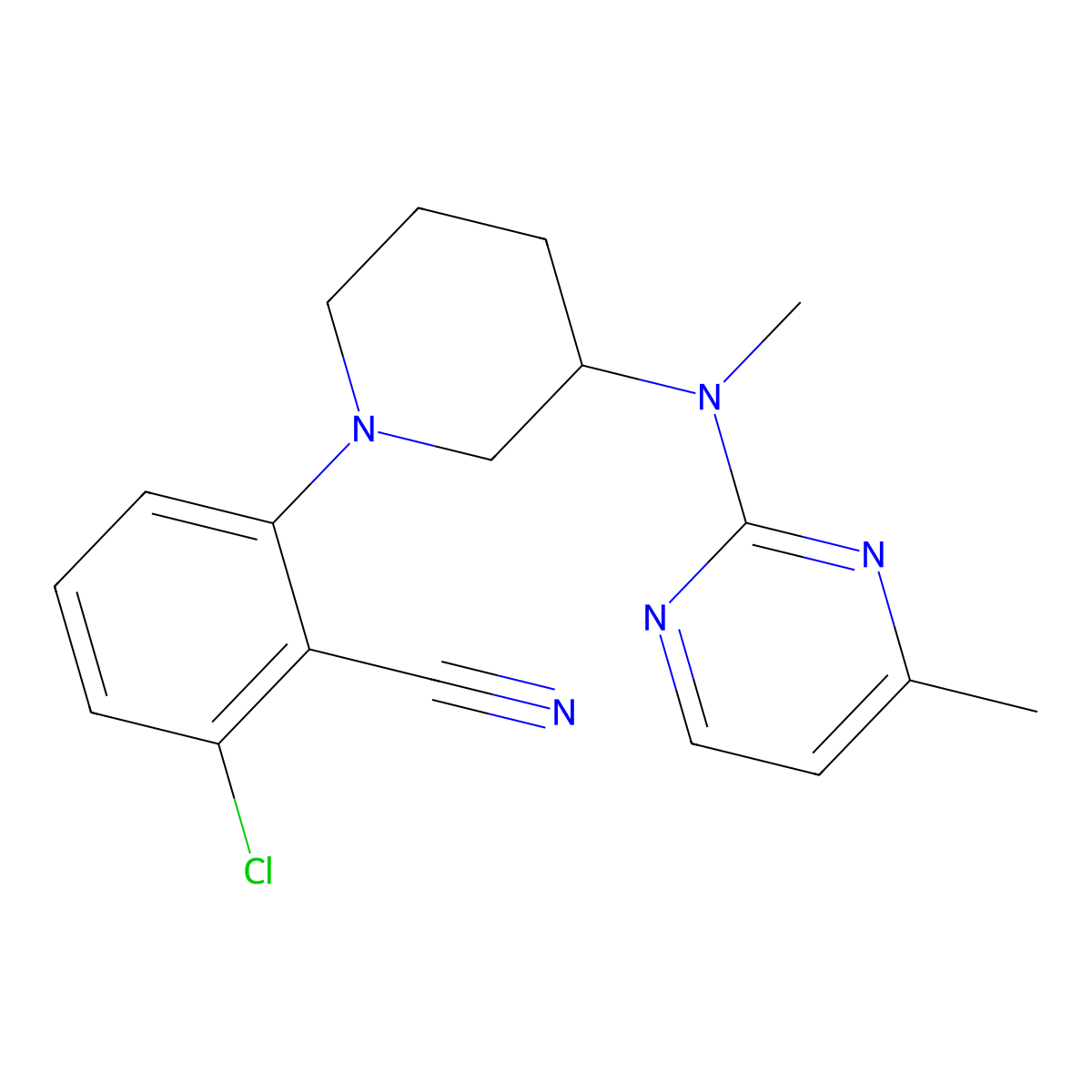 2-Chloro-6-{3-[methyl(4-methylpyrimidin-2-yl)amino]piperidin-1-yl}benzonitrile molecular structure, CAS 3054572-14-1