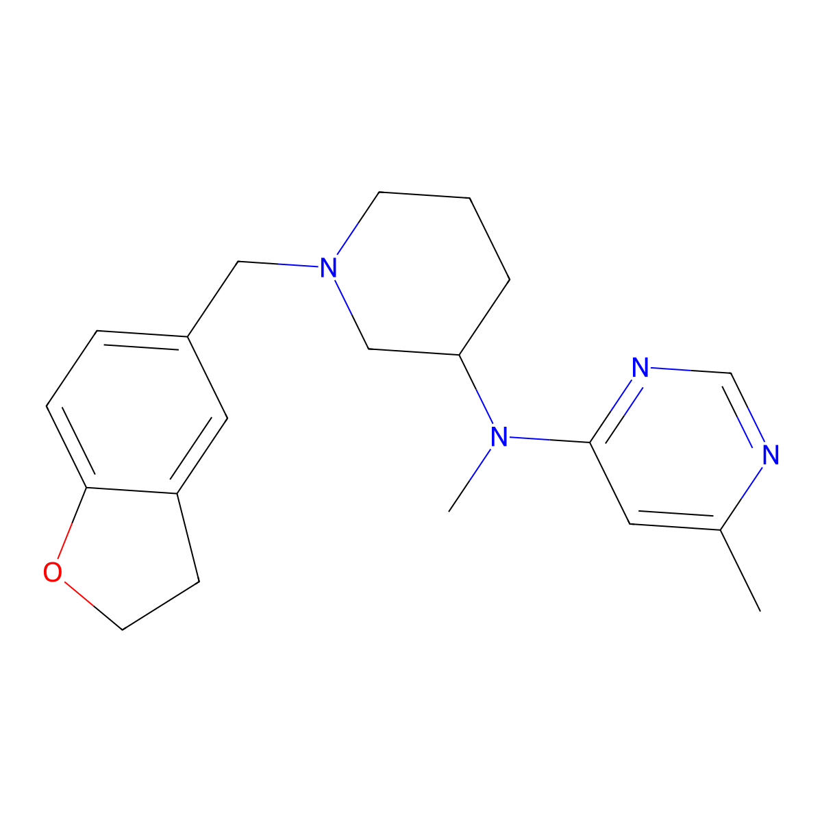 N-{1-[(2,3-dihydro-1-benzofuran-5-yl)methyl]piperidin-3-yl}-N,6-dimethylpyrimidin-4-amine molecular structure, CAS 3054572-17-4