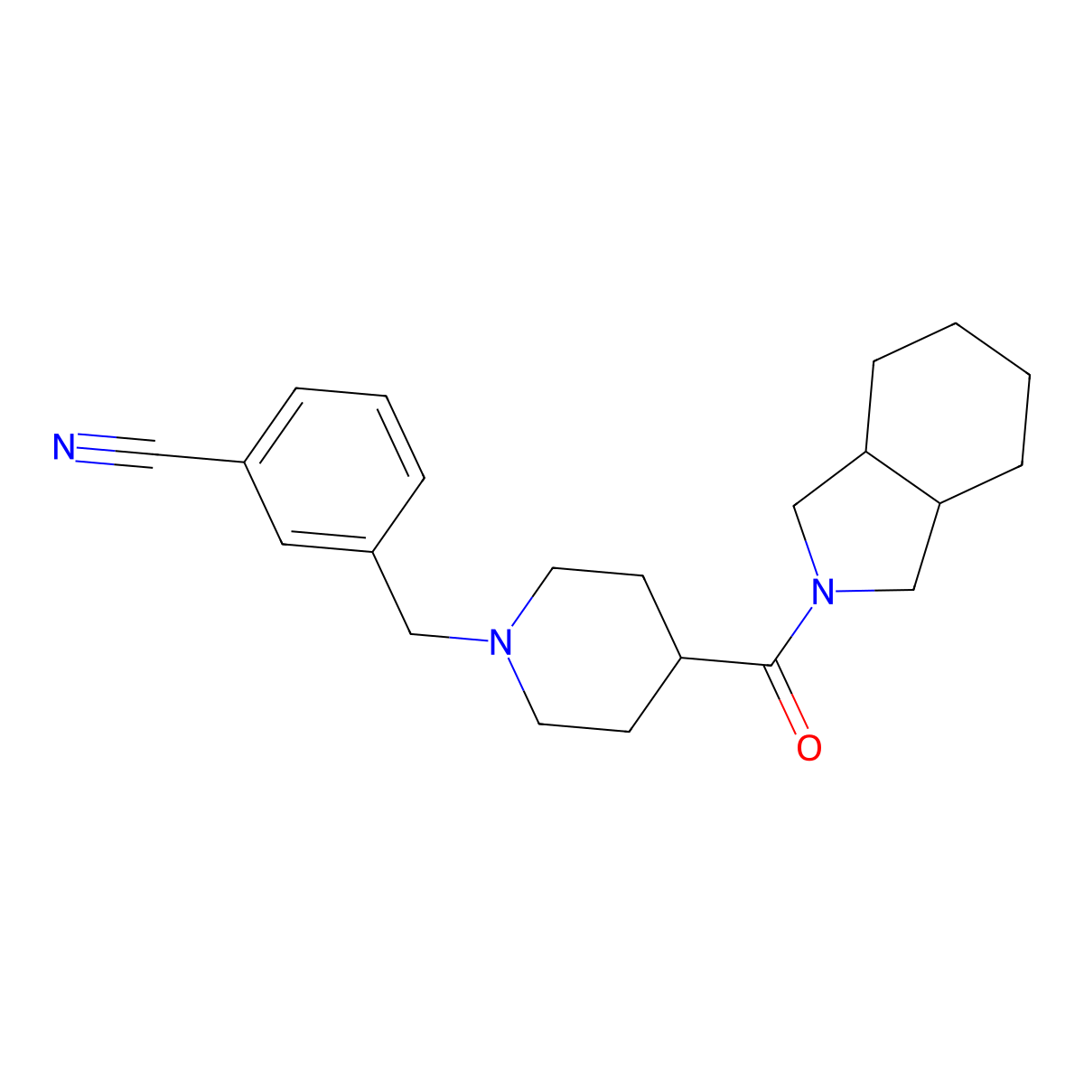3-{[4-(octahydro-1H-isoindole-2-carbonyl)piperidin-1-yl]methyl}benzonitrile molecular structure, CAS 3054572-18-5