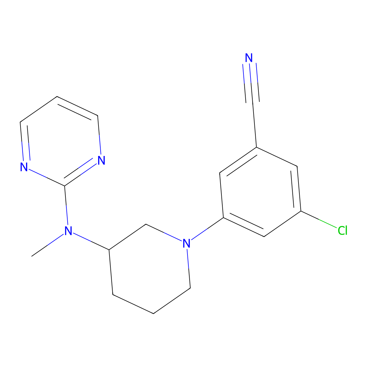 3-Chloro-5-{3-[methyl(pyrimidin-2-yl)amino]piperidin-1-yl}benzonitrile molecular structure, CAS 3054572-19-6