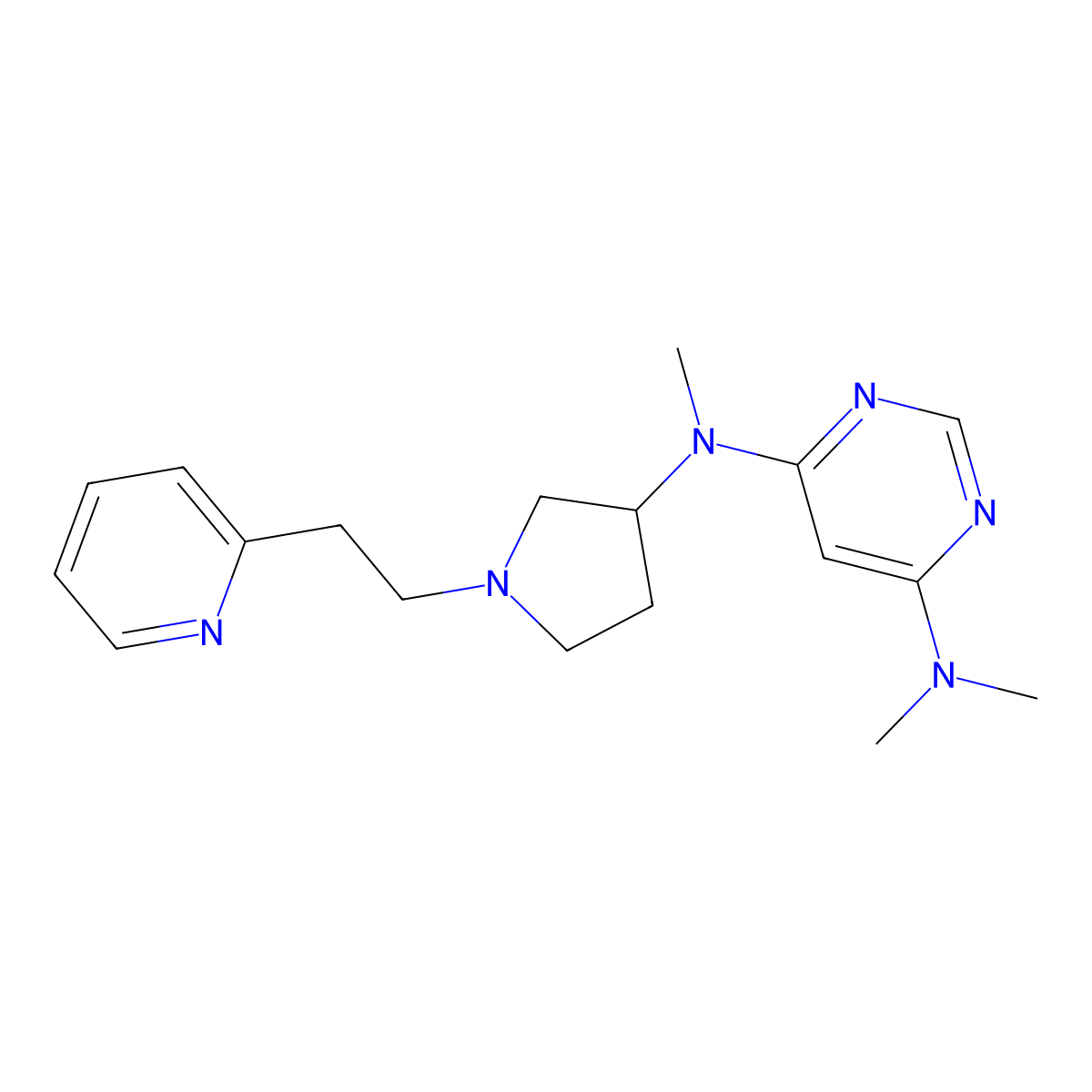 N4,N4,N6-trimethyl-N6-{1-[2-(pyridin-2-yl)ethyl]pyrrolidin-3-yl}pyrimidine-4,6-diamine molecular structure, CAS 3054572-22-1
