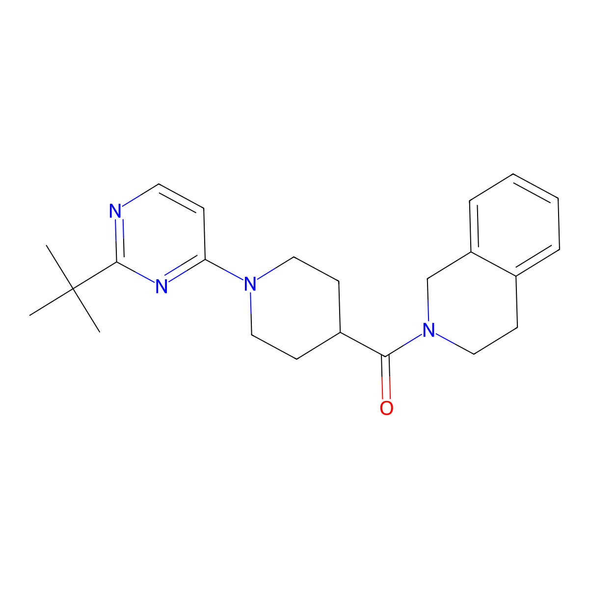 2-[1-(2-Tert-butylpyrimidin-4-yl)piperidine-4-carbonyl]-1,2,3,4-tetrahydroisoquinoline molecular structure, CAS 3054572-25-4