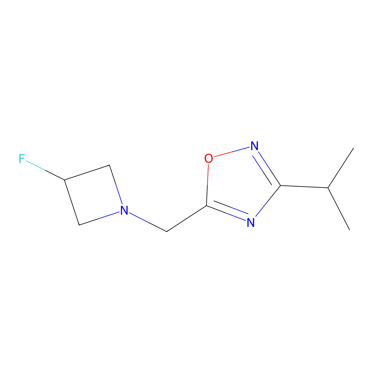 5-[(3-Fluoroazetidin-1-yl)methyl]-3-(propan-2-yl)-1,2,4-oxadiazole molecular structure, CAS 3054572-30-1