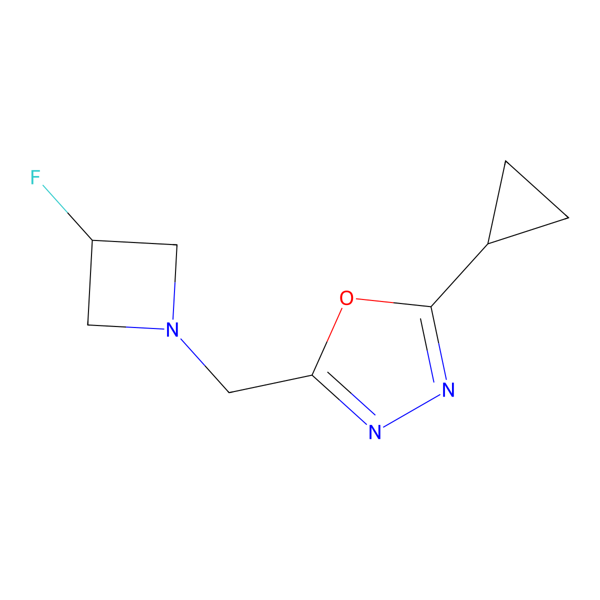 2-Cyclopropyl-5-[(3-fluoroazetidin-1-yl)methyl]-1,3,4-oxadiazole molecular structure, CAS 3054572-31-2