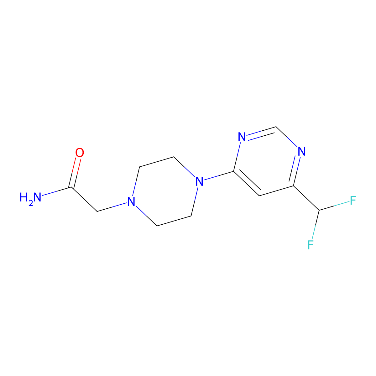 2-{4-[6-(Difluoromethyl)pyrimidin-4-yl]piperazin-1-yl}acetamide molecular structure, CAS 3054572-43-6