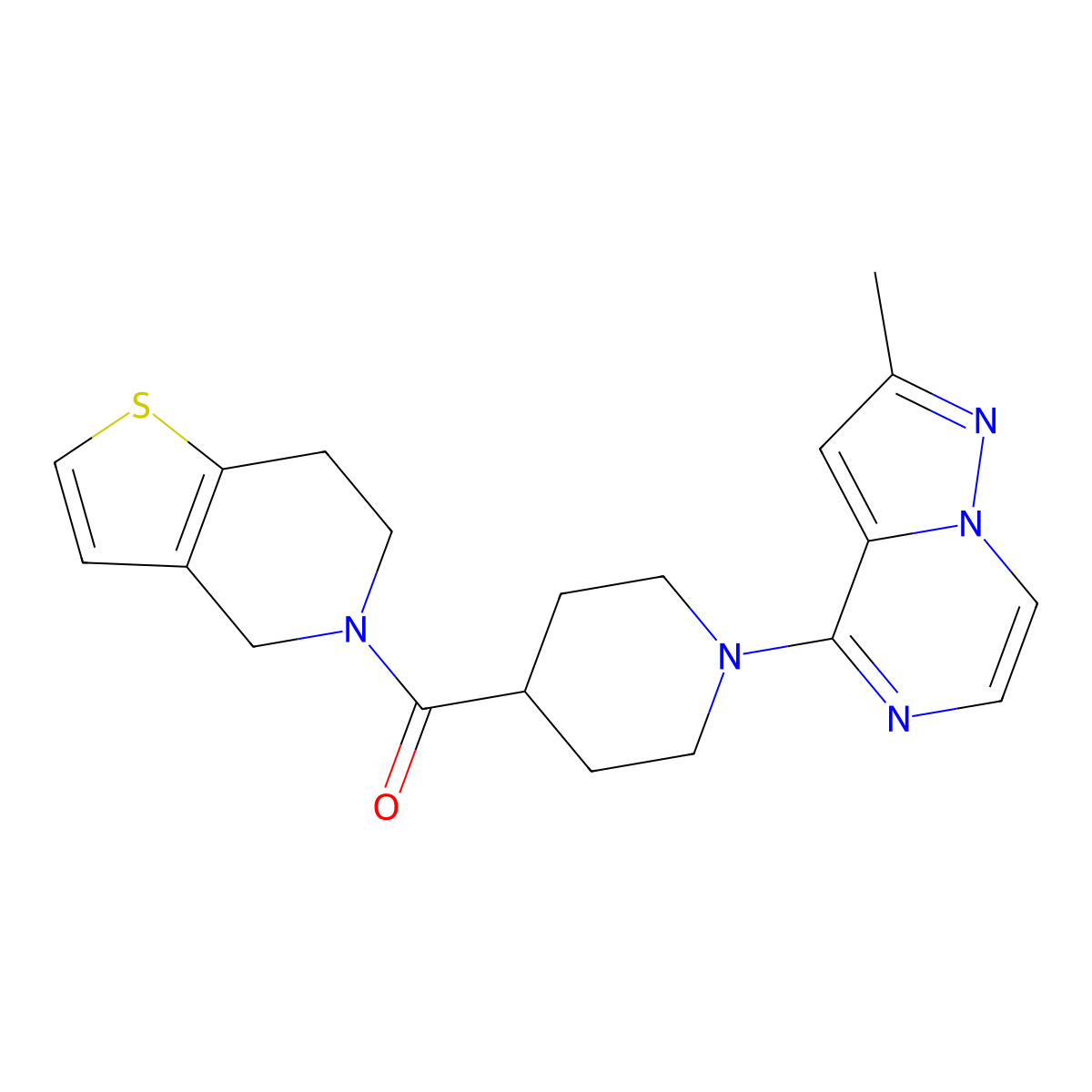 1-{2-methylpyrazolo[1,5-a]pyrazin-4-yl}-4-{4H,5H,6H,7H-thieno[3,2-c]pyridine-5-carbonyl}piperidine molecular structure, CAS 3054572-44-7