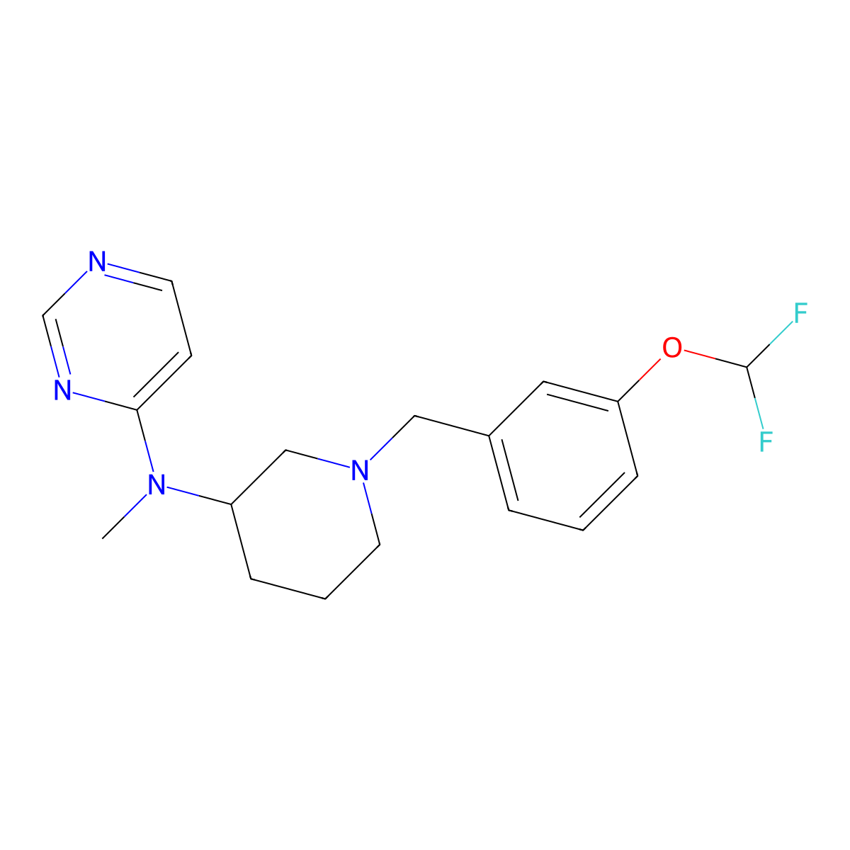 N-(1-{[3-(difluoromethoxy)phenyl]methyl}piperidin-3-yl)-N-methylpyrimidin-4-amine molecular structure, CAS 3054572-47-0