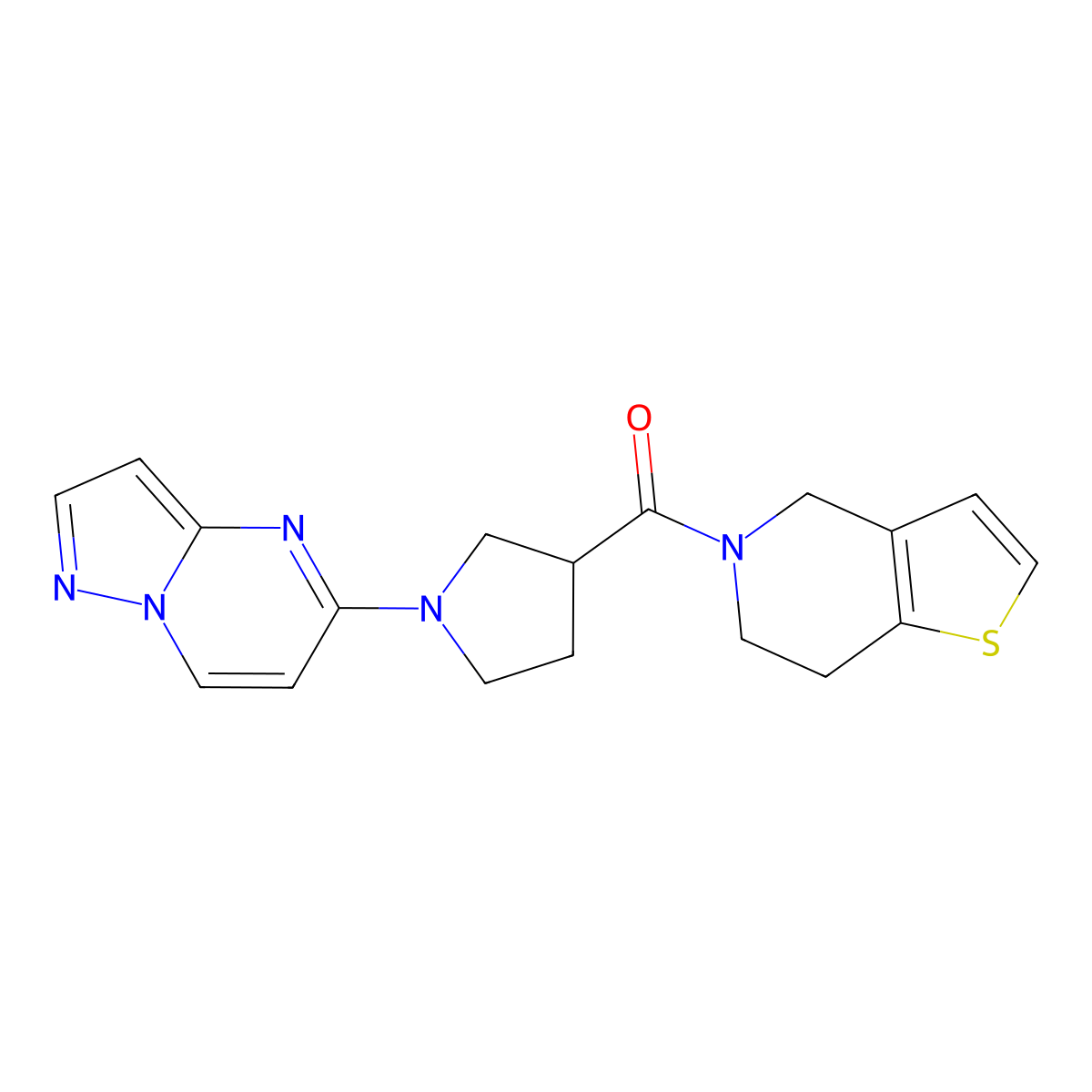 1-{pyrazolo[1,5-a]pyrimidin-5-yl}-3-{4H,5H,6H,7H-thieno[3,2-c]pyridine-5-carbonyl}pyrrolidine molecular structure, CAS 3054572-50-5