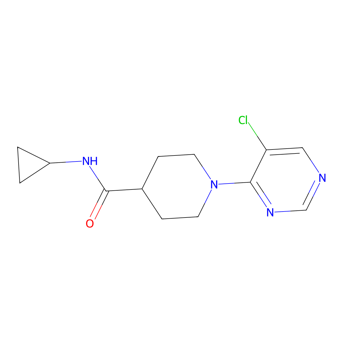 1-(5-chloropyrimidin-4-yl)-N-cyclopropylpiperidine-4-carboxamide molecular structure, CAS 3054572-51-6
