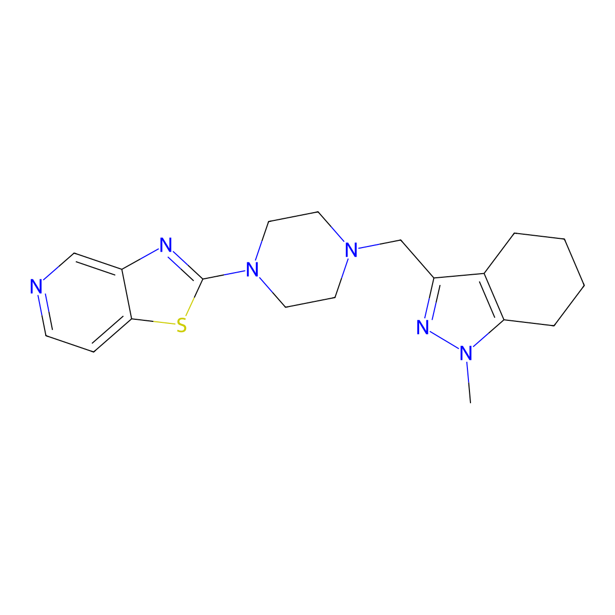 3-[(4-{[3-(propan-2-yl)-1,2,4-oxadiazol-5-yl]methyl}piperazin-1-yl)methyl]-4,5,6,7-tetrahydro-1H-indazole molecular structure, CAS 3054572-52-7