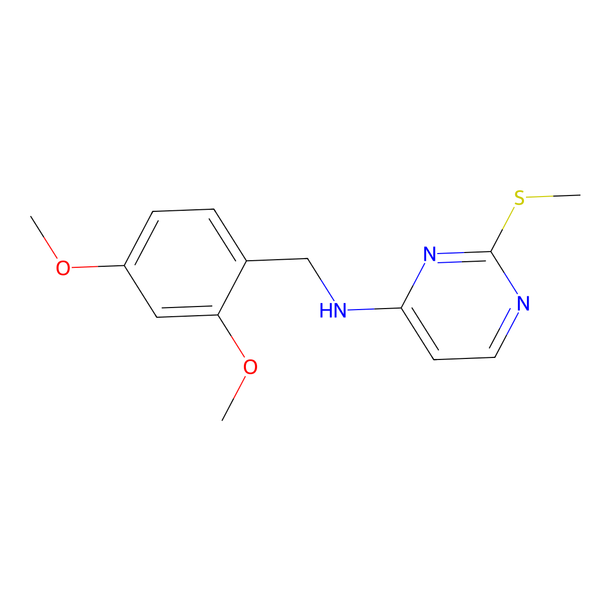 N-[(2,4-dimethoxyphenyl)methyl]-2-(methylsulfanyl)pyrimidin-4-amine molecular structure, CAS 3054572-55-0