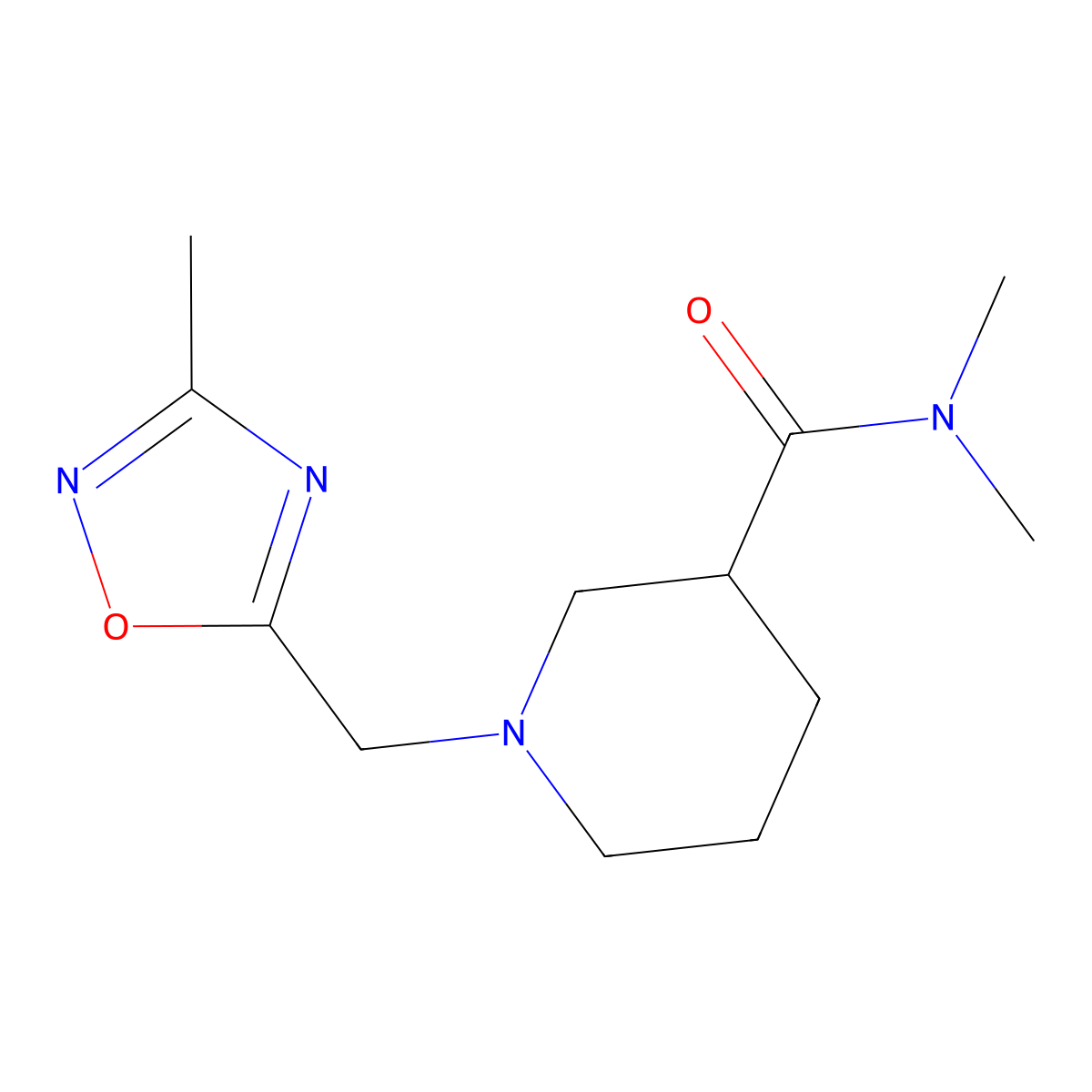 N,N-dimethyl-1-[(3-methyl-1,2,4-oxadiazol-5-yl)methyl]piperidine-3-carboxamide molecular structure, CAS 3054572-58-3