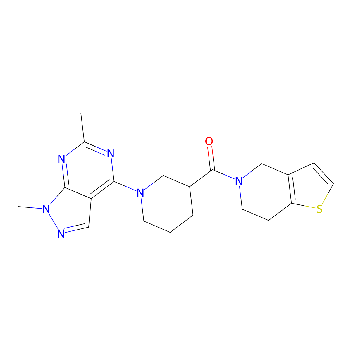 1-{1,6-dimethyl-1H-pyrazolo[3,4-d]pyrimidin-4-yl}-3-{4H,5H,6H,7H-thieno[3,2-c]pyridine-5-carbonyl}piperidine molecular structure, CAS 3054572-62-9