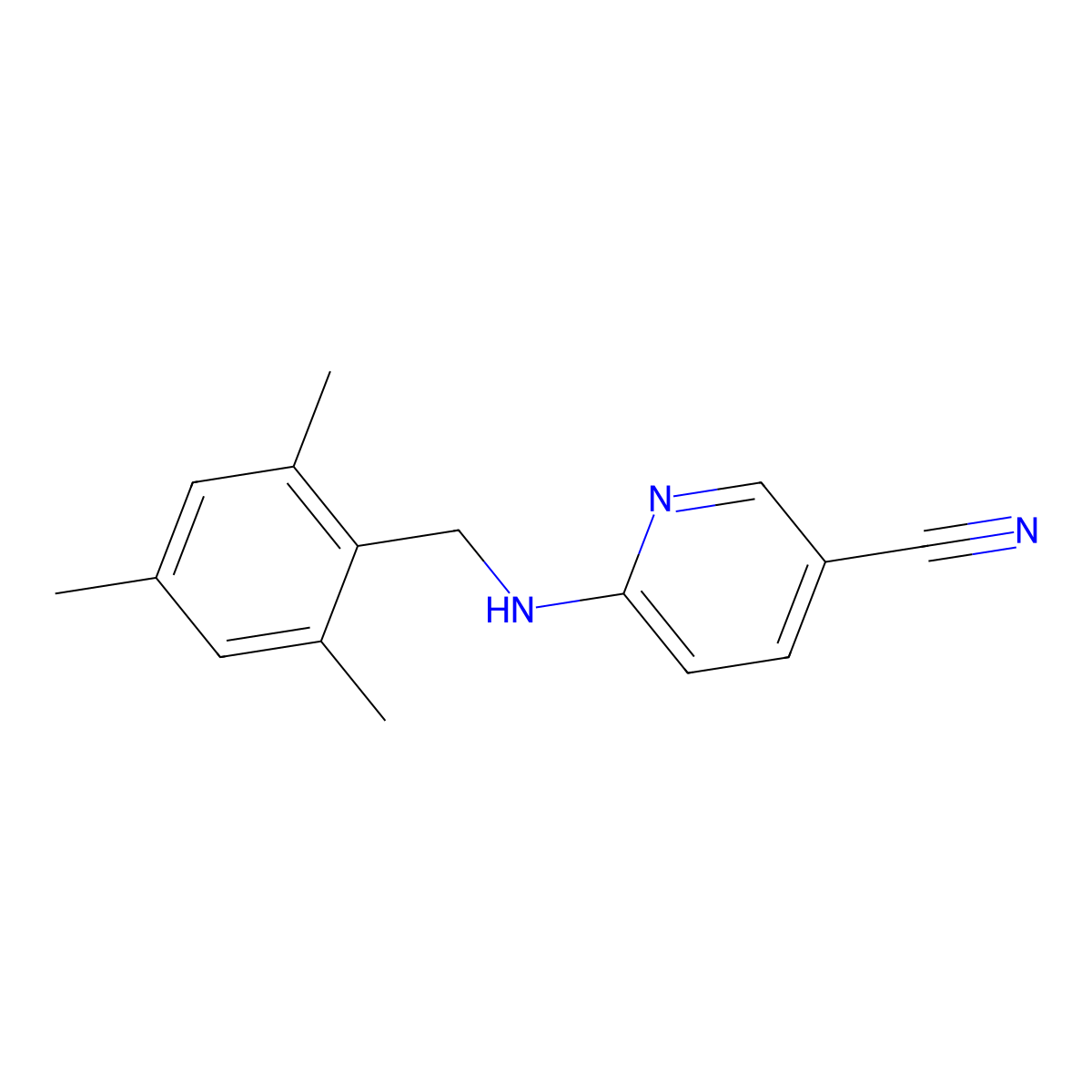 6-{[(2,4,6-Trimethylphenyl)methyl]amino}pyridine-3-carbonitrile molecular structure, CAS 3054572-65-2