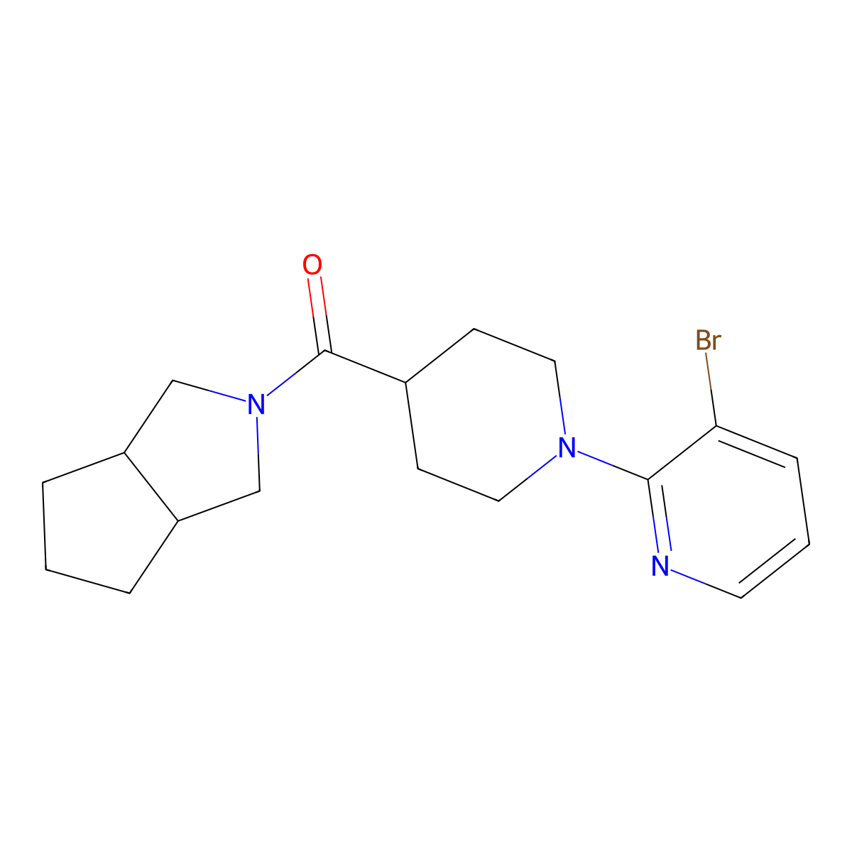 3-Bromo-2-(4-{octahydrocyclopenta[c]pyrrole-2-carbonyl}piperidin-1-yl)pyridine molecular structure, CAS 3054572-66-3