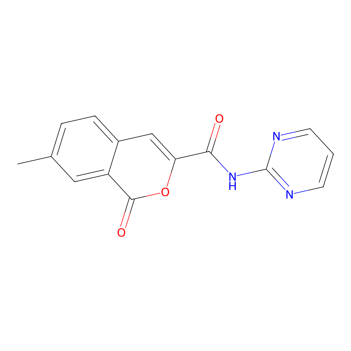 7-methyl-1-oxo-N-(pyrimidin-2-yl)-1H-isochromene-3-carboxamide molecular structure, CAS 3054572-67-4