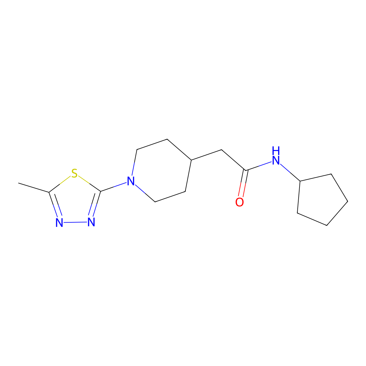 N-cyclopentyl-2-[1-(5-methyl-1,3,4-thiadiazol-2-yl)piperidin-4-yl]acetamide molecular structure, CAS 3054572-68-5