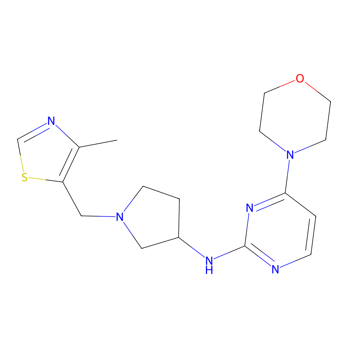 N-{1-[(4-methyl-1,3-thiazol-5-yl)methyl]pyrrolidin-3-yl}-4-(morpholin-4-yl)pyrimidin-2-amine molecular structure, CAS 3054572-70-9