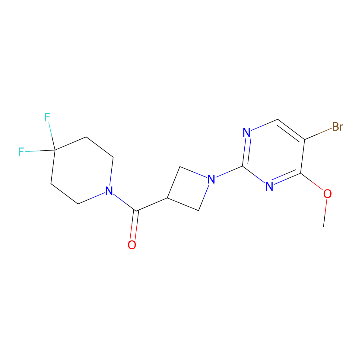 5-Bromo-2-[3-(4,4-difluoropiperidine-1-carbonyl)azetidin-1-yl]-4-methoxypyrimidine molecular structure, CAS 3054572-71-0