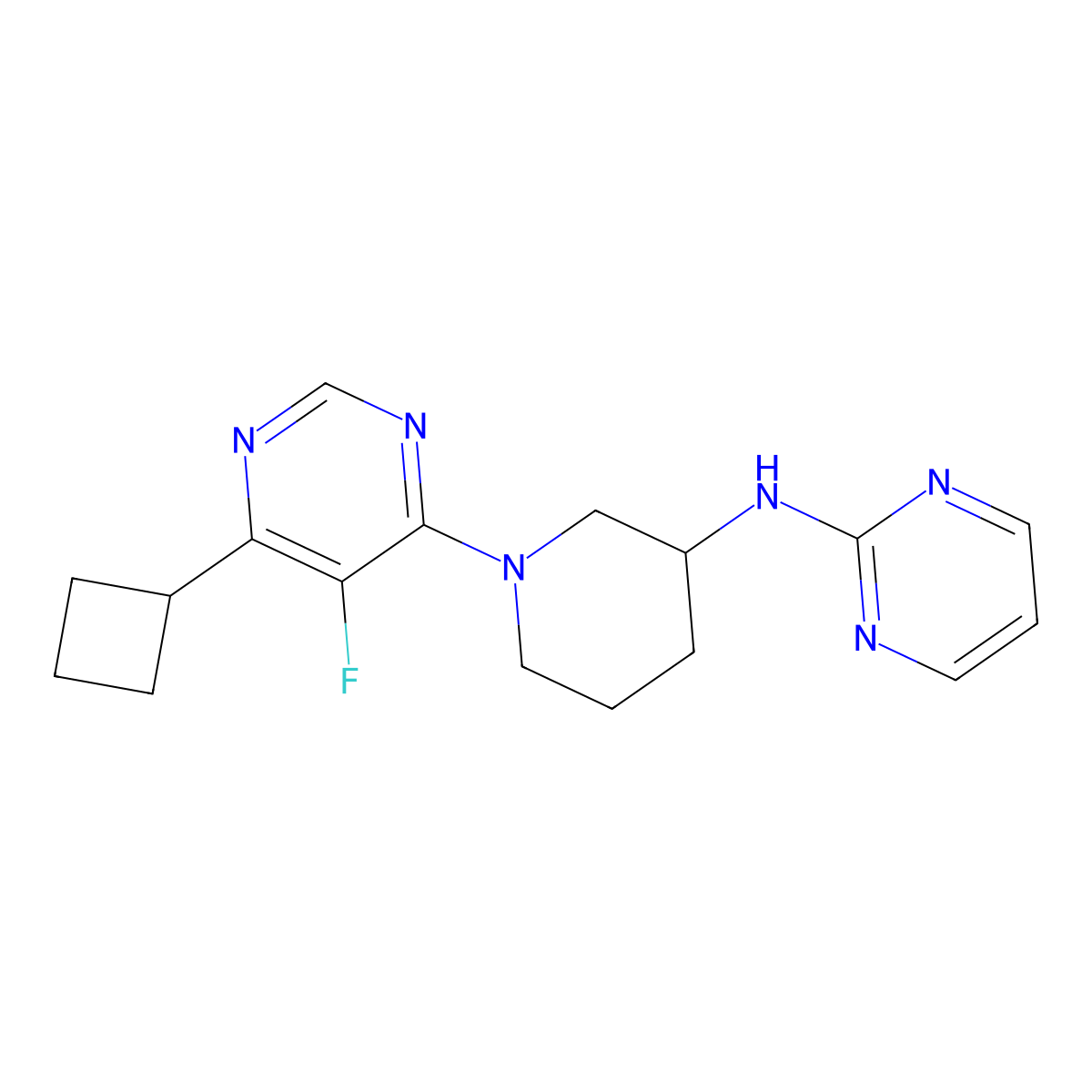 N-[1-(6-cyclobutyl-5-fluoropyrimidin-4-yl)piperidin-3-yl]pyrimidin-2-amine molecular structure, CAS 3054572-76-5