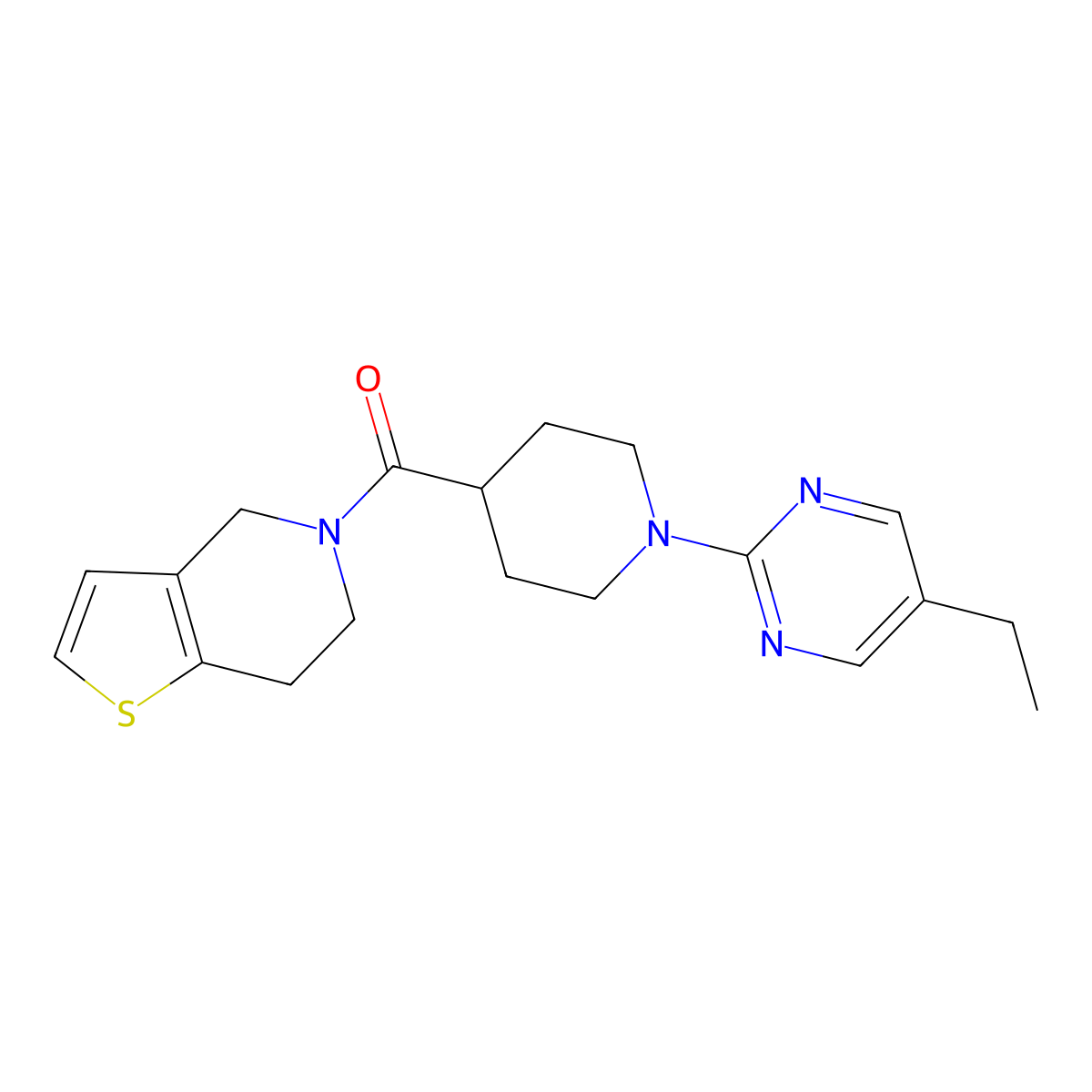 5-ethyl-2-(4-{4H,5H,6H,7H-thieno[3,2-c]pyridine-5-carbonyl}piperidin-1-yl)pyrimidine molecular structure, CAS 3054572-79-8