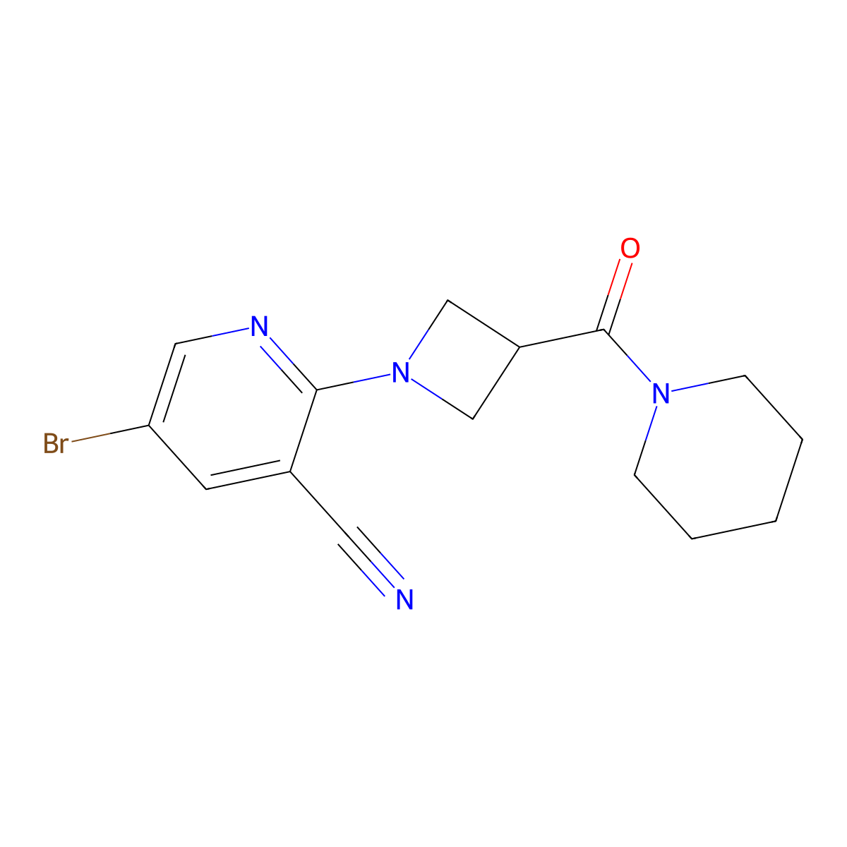 5-Bromo-2-[3-(piperidine-1-carbonyl)azetidin-1-yl]pyridine-3-carbonitrile molecular structure, CAS 3054572-80-1