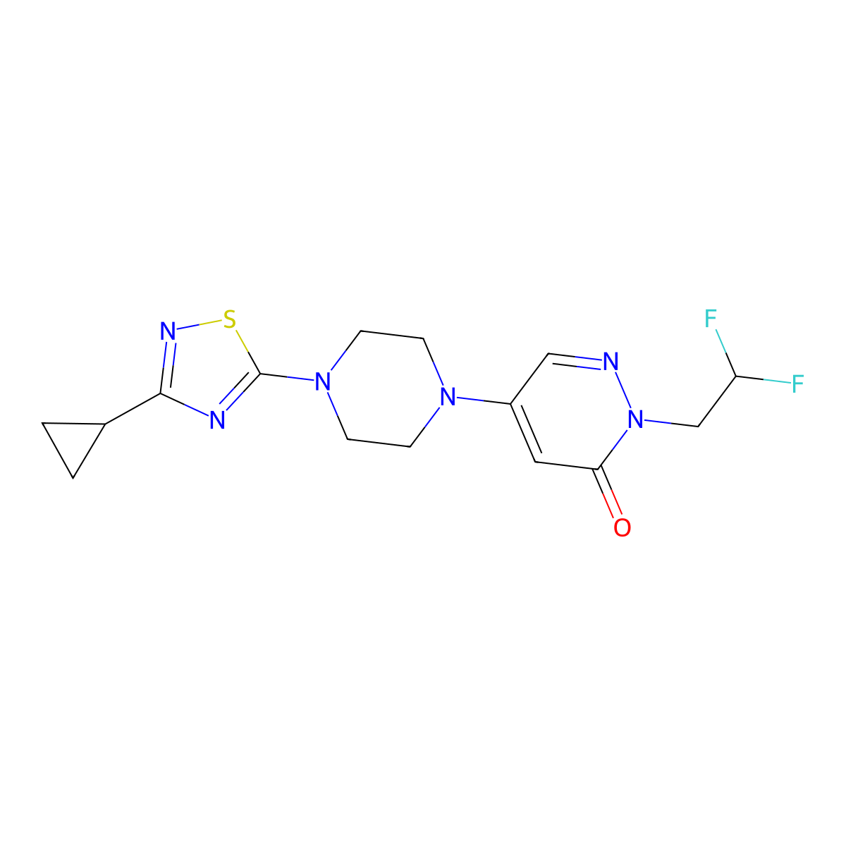 5-[4-(3-Cyclopropyl-1,2,4-thiadiazol-5-yl)piperazin-1-yl]-2-(2,2-difluoroethyl)-2,3-dihydropyridazin-3-one molecular structure, CAS 3054572-82-3
