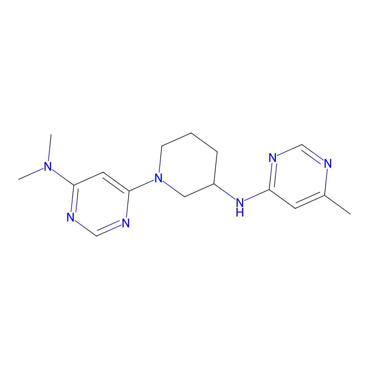 N,N-dimethyl-6-{3-[(6-methylpyrimidin-4-yl)amino]piperidin-1-yl}pyrimidin-4-amine molecular structure, CAS 3054572-83-4