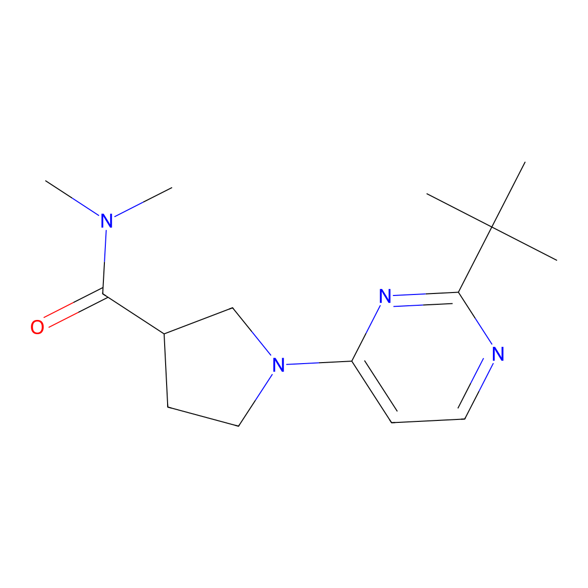 1-(2-tert-butylpyrimidin-4-yl)-N,N-dimethylpyrrolidine-3-carboxamide molecular structure, CAS 3054572-85-6