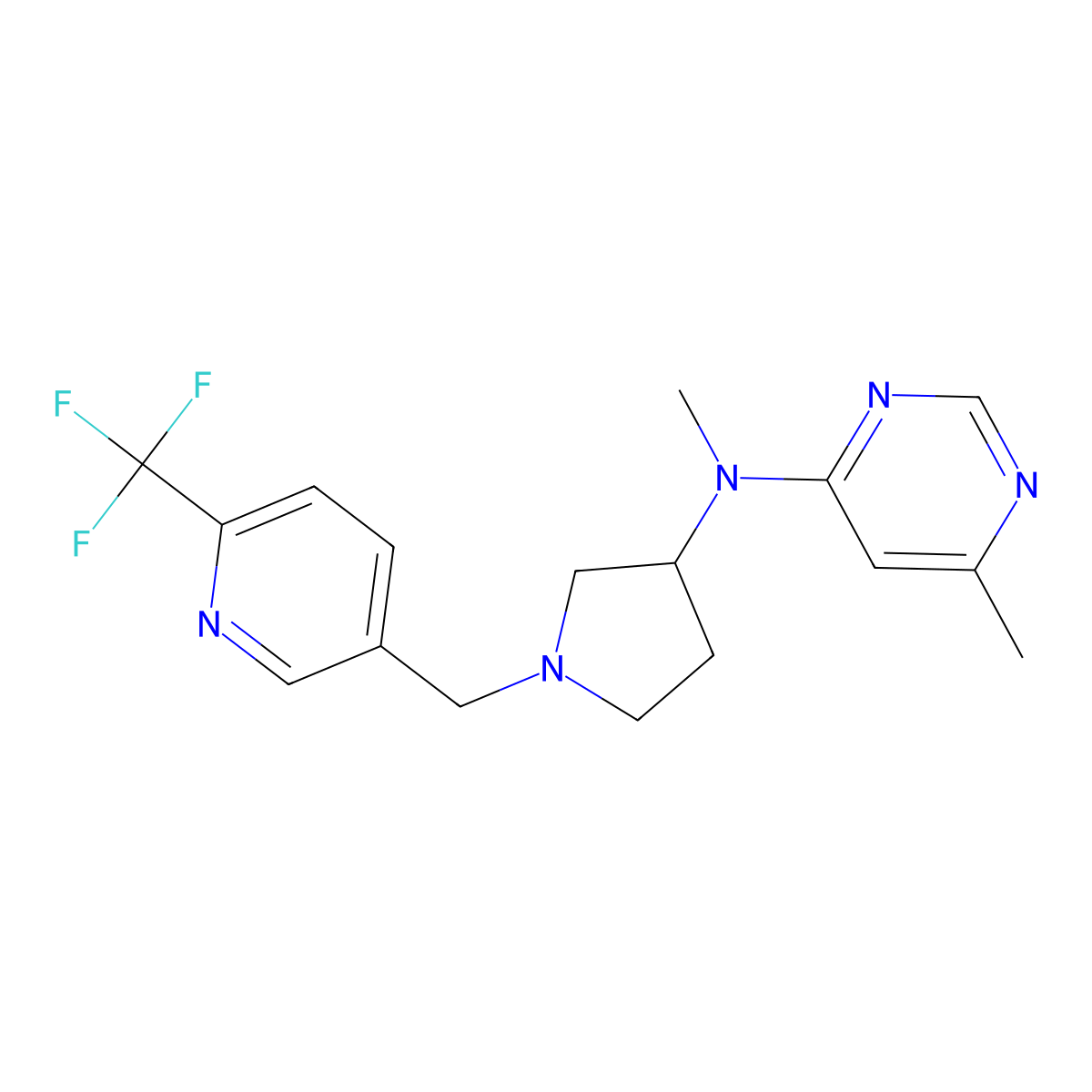 N,6-dimethyl-N-(1-{[6-(trifluoromethyl)pyridin-3-yl]methyl}pyrrolidin-3-yl)pyrimidin-4-amine molecular structure, CAS 3054572-86-7