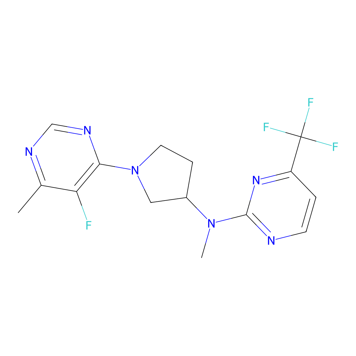 N-[1-(5-fluoro-6-methylpyrimidin-4-yl)pyrrolidin-3-yl]-N-methyl-4-(trifluoromethyl)pyrimidin-2-amine molecular structure, CAS 3054572-90-3