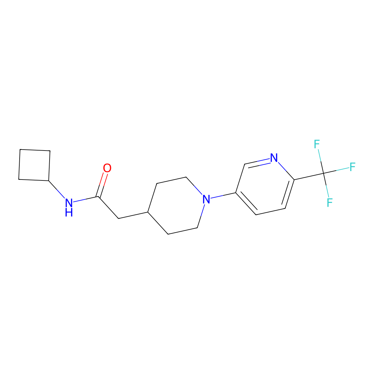 N-cyclobutyl-2-{1-[6-(trifluoromethyl)pyridin-3-yl]piperidin-4-yl}acetamide molecular structure, CAS 3054572-91-4