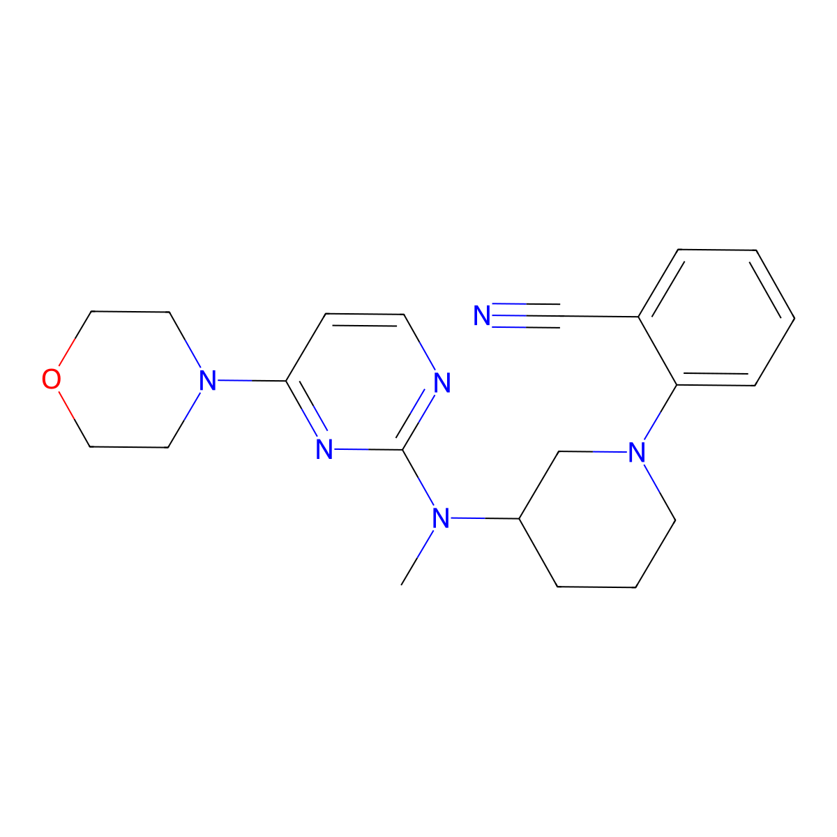 2-(3-{Methyl[4-(morpholin-4-yl)pyrimidin-2-yl]amino}piperidin-1-yl)benzonitrile molecular structure, CAS 3054572-92-5