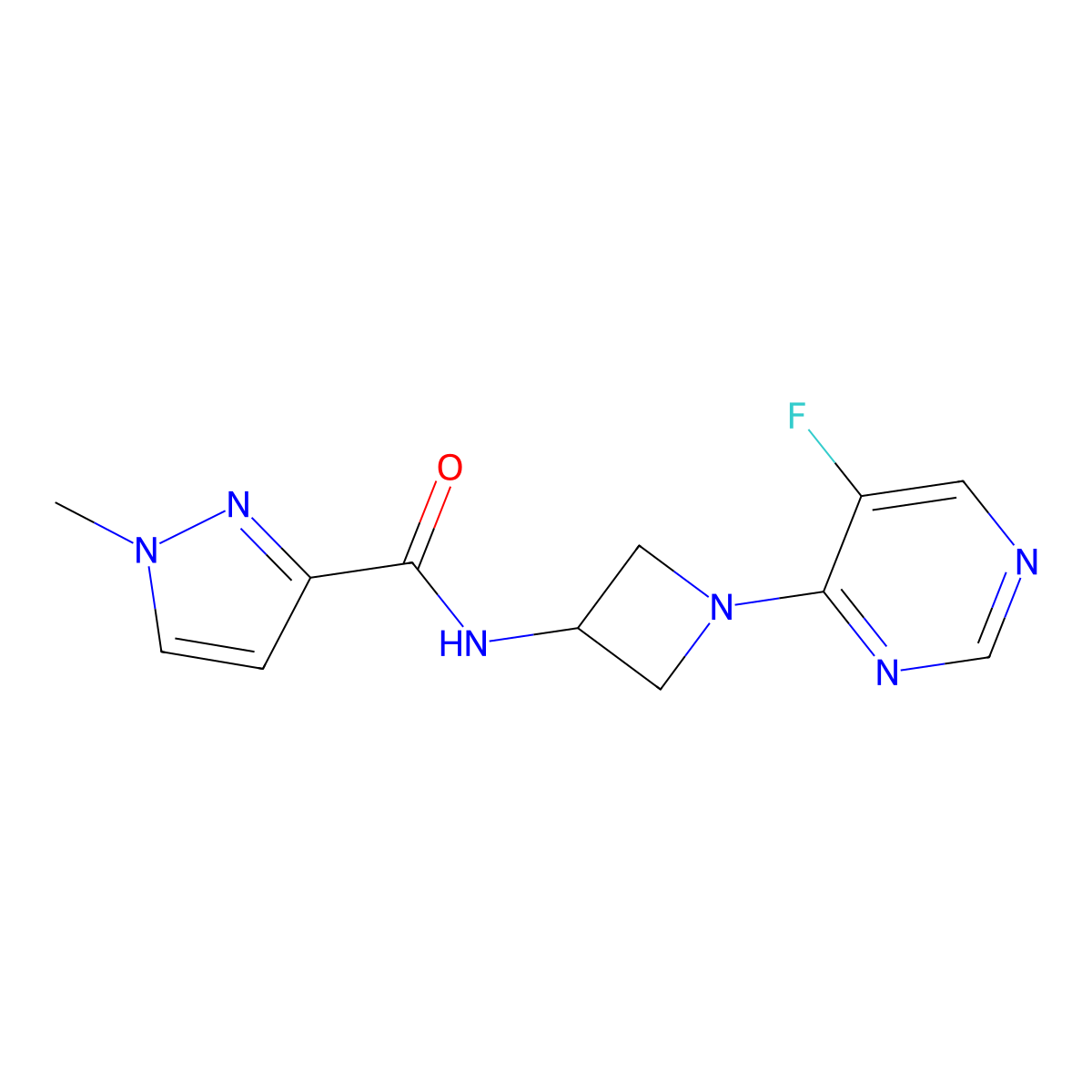 N-[1-(5-fluoropyrimidin-4-yl)azetidin-3-yl]-1-methyl-1H-pyrazole-3-carboxamide molecular structure, CAS 3054572-93-6