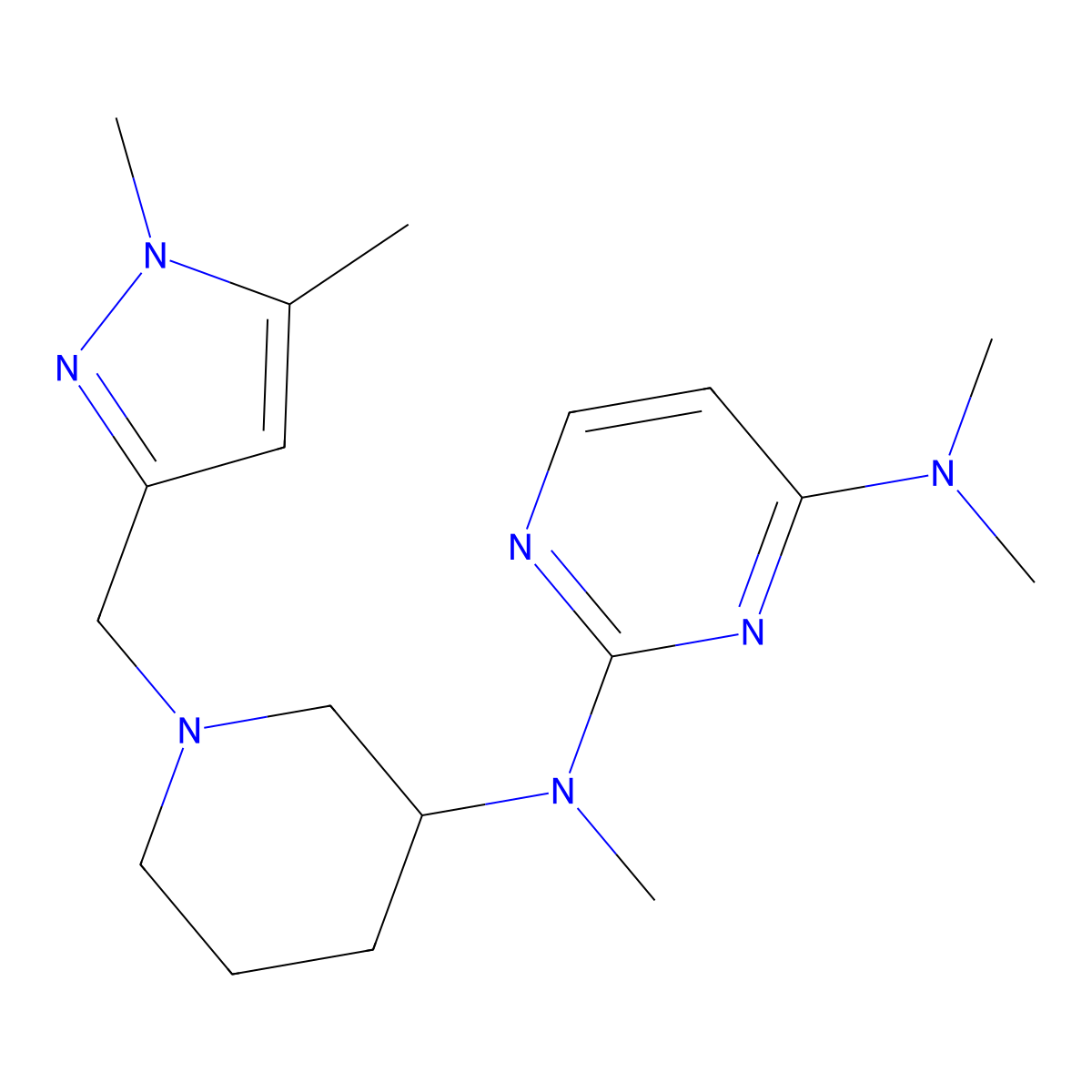 N2-{1-[(1,5-dimethyl-1H-pyrazol-3-yl)methyl]piperidin-3-yl}-N2,N4,N4-trimethylpyrimidine-2,4-diamine molecular structure, CAS 3054572-97-0