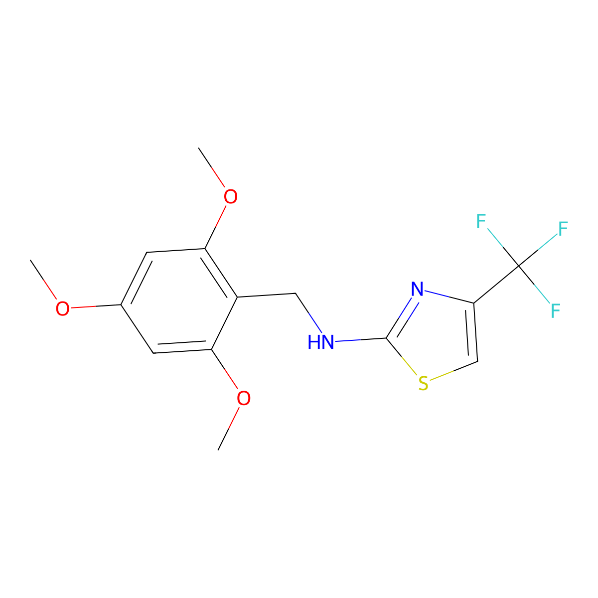 4-(trifluoromethyl)-N-[(2,4,6-trimethoxyphenyl)methyl]-1,3-thiazol-2-amine molecular structure, CAS 3054573-01-9
