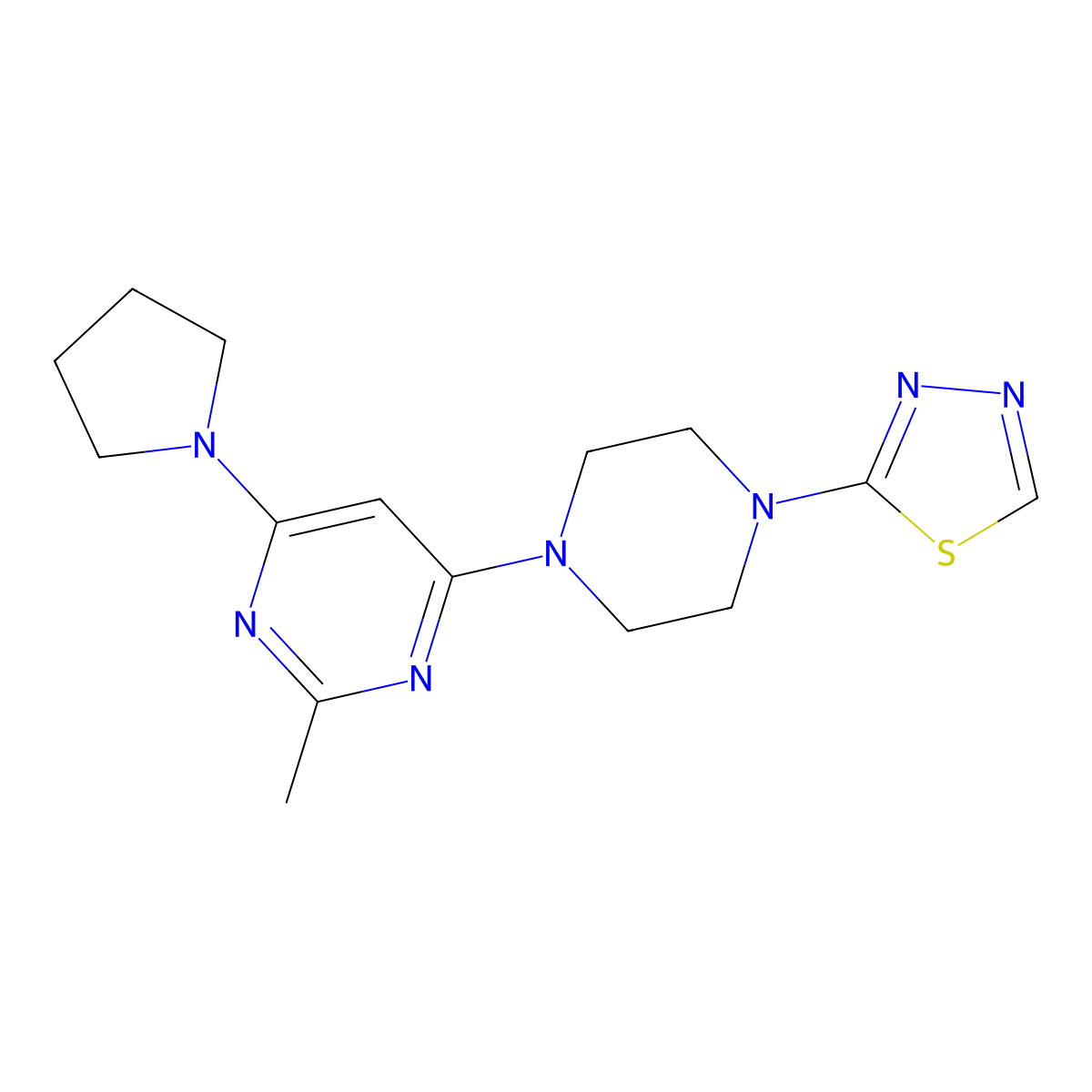 2-[4-(2-Methyl-6-pyrrolidin-1-ylpyrimidin-4-yl)piperazin-1-yl]-1,3,4-thiadiazole molecular structure, CAS 3054573-06-4
