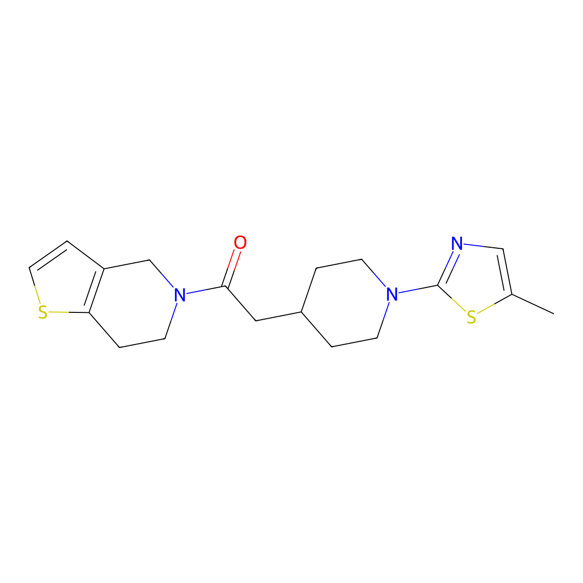2-[1-(5-methyl-1,3-thiazol-2-yl)piperidin-4-yl]-1-{4H,5H,6H,7H-thieno[3,2-c]pyridin-5-yl}ethan-1-one molecular structure, CAS 3054573-07-5