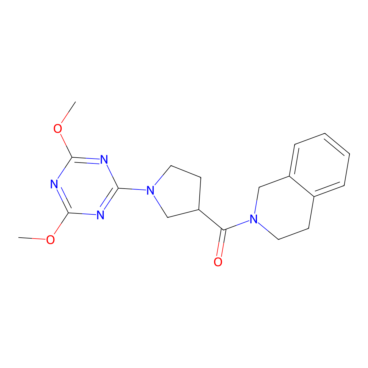 2-[1-(4,6-Dimethoxy-1,3,5-triazin-2-yl)pyrrolidine-3-carbonyl]-1,2,3,4-tetrahydroisoquinoline molecular structure, CAS 3054573-08-6