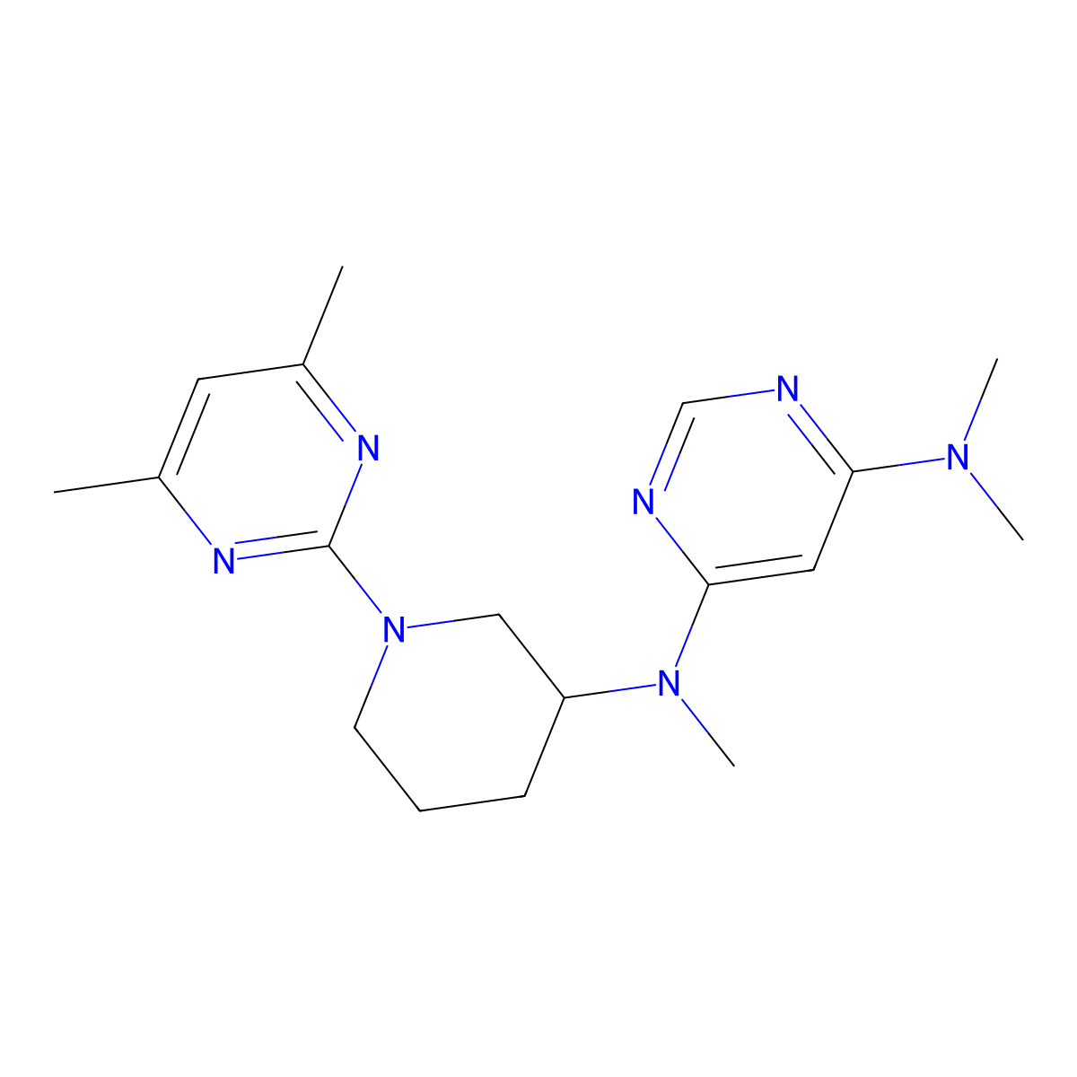 N4-[1-(4,6-dimethylpyrimidin-2-yl)piperidin-3-yl]-N4,N6,N6-trimethylpyrimidine-4,6-diamine molecular structure, CAS 3054573-09-7