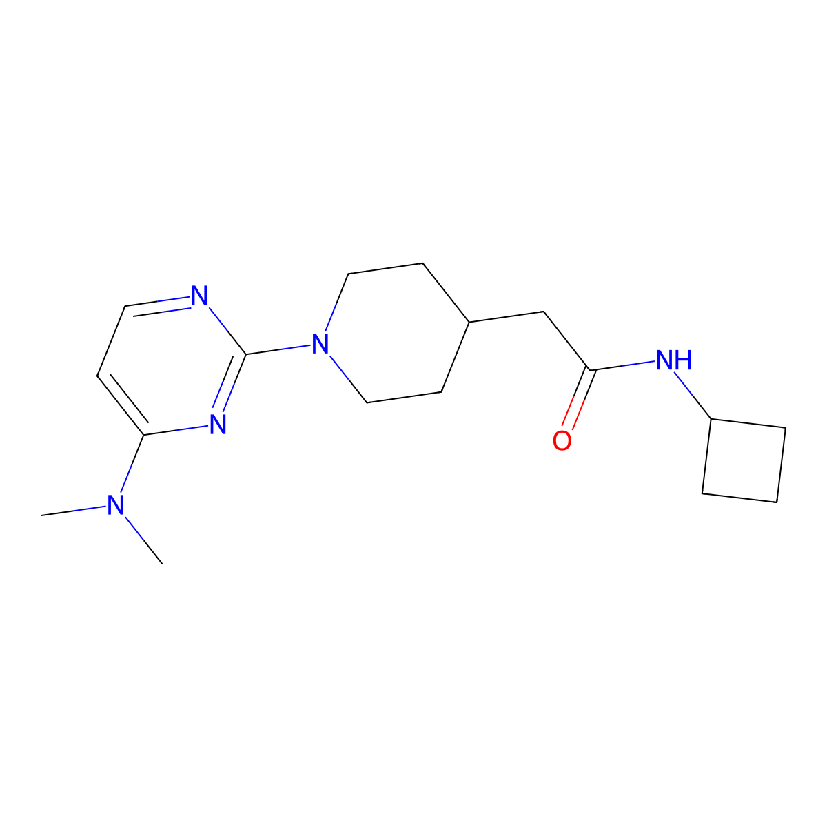 N-cyclobutyl-2-{1-[4-(dimethylamino)pyrimidin-2-yl]piperidin-4-yl}acetamide molecular structure, CAS 3054573-10-0