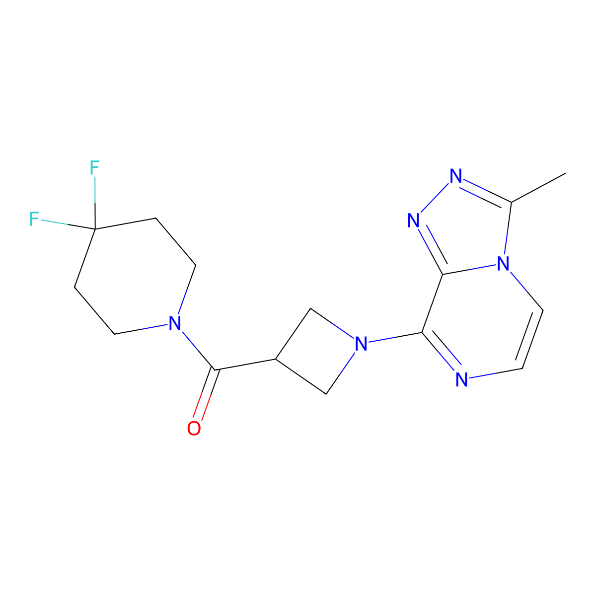 4,4-Difluoro-1-(1-{3-methyl-[1,2,4]triazolo[4,3-a]pyrazin-8-yl}azetidine-3-carbonyl)piperidine molecular structure, CAS 3054573-11-1